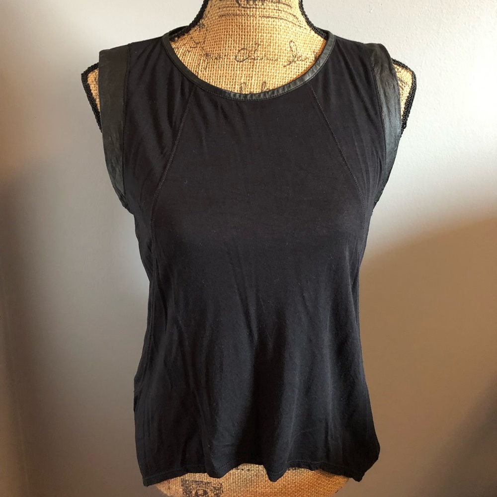 Twenty Black Tank Top with Leather Trim